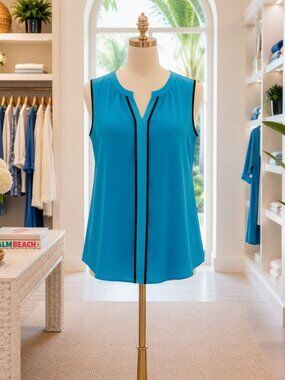 Calvin Klein Turquoise Sleeveless Camisole with Black Piping